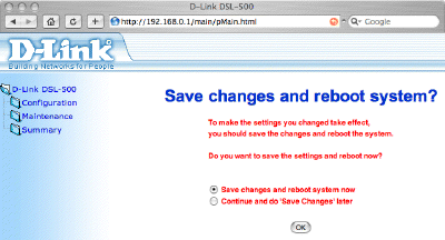 DSL-500 Save changes